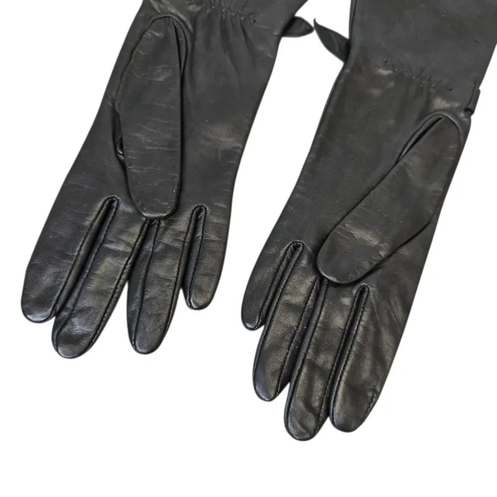 NWT Vintage Fownes Women's Size 7 Buckle Strap Long Black Genuine Leather Gloves